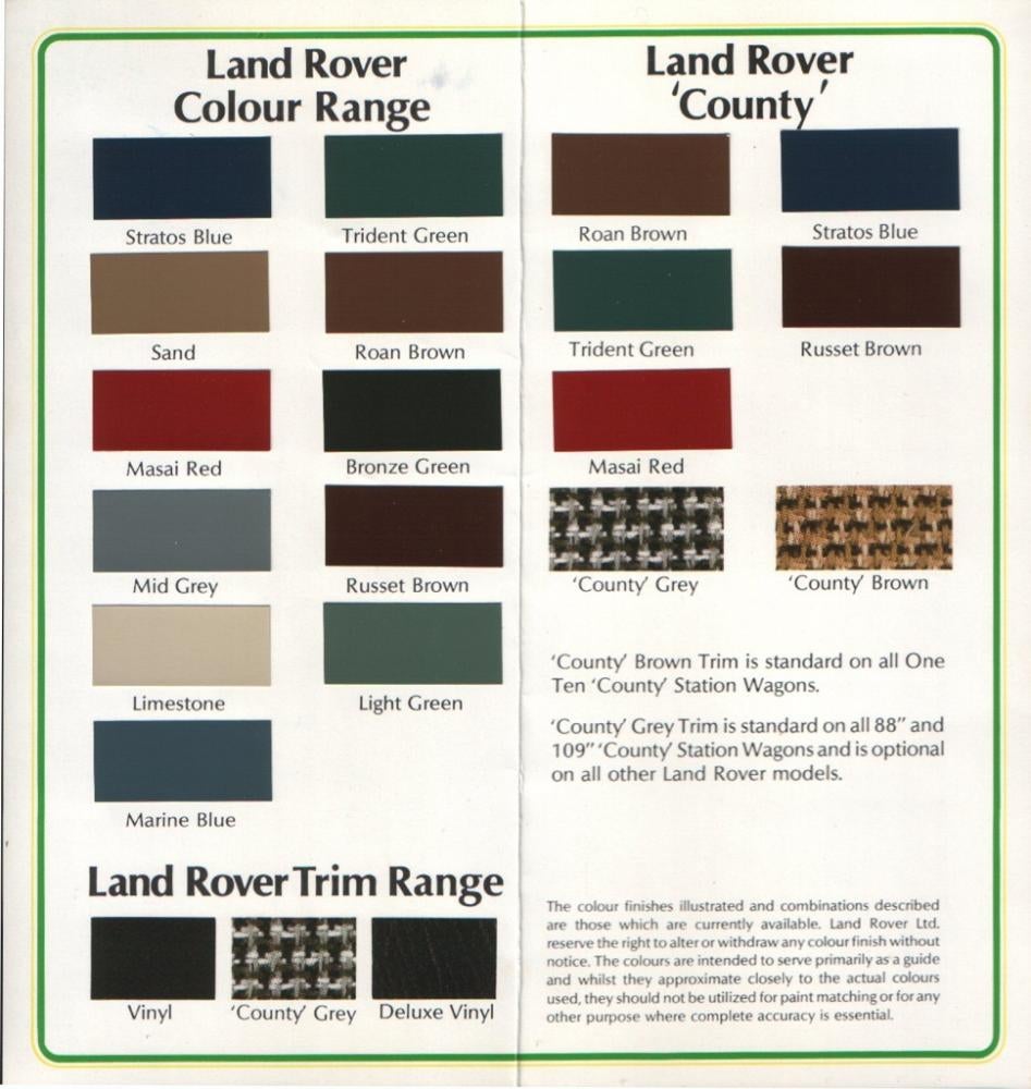 Range Rover Colours Chart